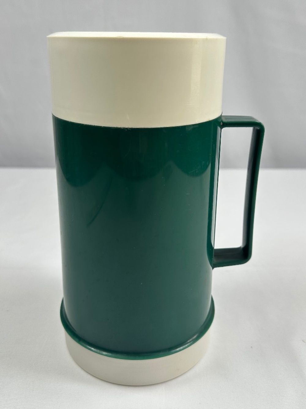 Vintage Green and White Thermos 10 ounce Food Jar with Handle, Wide Mouth